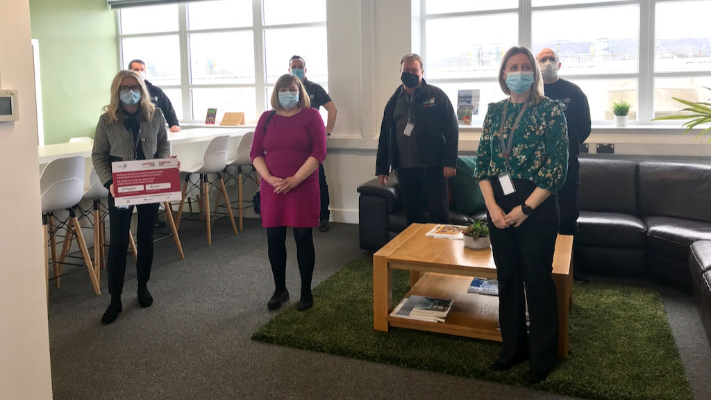 The Deputy Minister for Mental Health and Wellbeing, Lynne Neagle meeting the Safety Letterbox Company team.